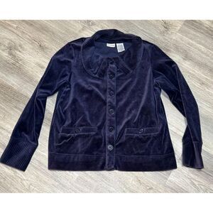 White Stag Womens Sweater cardigan large blue‎ button stretch. Beautiful velvet